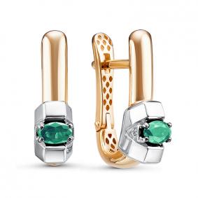 Золотые серьги КЮЗ Del'ta Dд3201484р с бриллиантом и изумрудом Dд3201484р фото