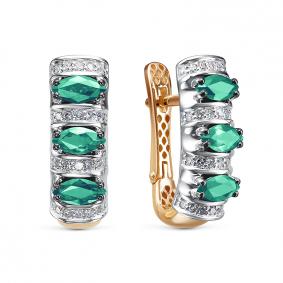Золотые серьги КЮЗ Del'ta Dд3201503р с бриллиантом и изумрудом Dд3201503р фото