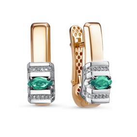 Золотые серьги КЮЗ Del'ta Dд3201504р с бриллиантом и изумрудом Dд3201504р фото