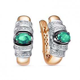 Золотые серьги КЮЗ Del'ta Dд3201509р с бриллиантом и изумрудом Dд3201509р фото