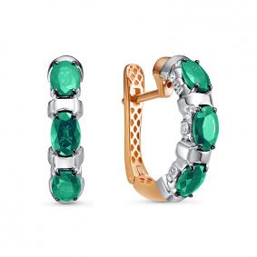 Золотые серьги КЮЗ Del'ta Dд3201512р с бриллиантом и изумрудом Dд3201512р фото