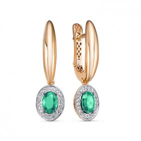 Золотые серьги КЮЗ Del'ta Dд3201517р с бриллиантом и изумрудом Dд3201517р фото