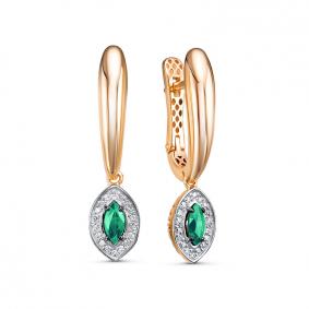 Золотые серьги КЮЗ Del'ta Dд3201518р с бриллиантом и изумрудом Dд3201518р фото