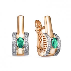 Золотые серьги КЮЗ Del'ta Dд3201522р с бриллиантом и изумрудом Dд3201522р фото