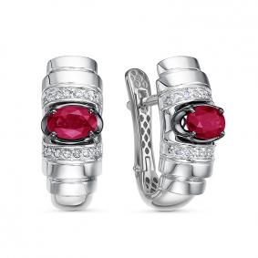 Серьги из белого золота КЮЗ Del'ta Dд4201510рб с бриллиантом и рубином Dд4201510рб фото