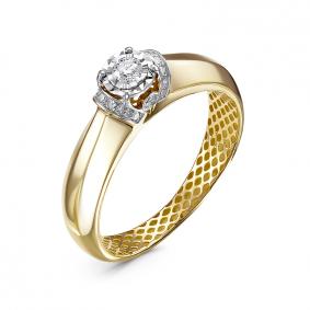 Кольцо из лимонного золота КЮЗ Del'ta Dди110527рл с бриллиантом Dди110527рл фото