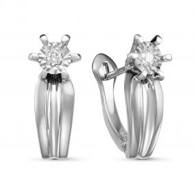 Серьги из белого золота КЮЗ Del'ta Dди120025б с бриллиантом Dди120025б фото