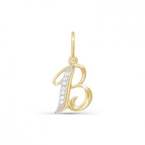 Подвеска-буква В из лимонного золота КЮЗ Del'ta с фианитом Dл030721 Dл030721 фото