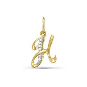Подвеска-буква Н из лимонного золота КЮЗ Del'ta с фианитом Dл030732 Dл030732 фото