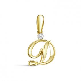 Подвеска-буква Д из лимонного золота КЮЗ Del'ta с фианитом Dл034230 Dл034230 фото