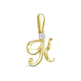 Золотая подвеска-буква К из лимонного золота КЮЗ Del'ta с фианитом Dл034232 Dл034232 фото