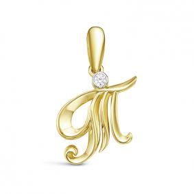Золотая подвеска-буква Т из лимонного золота КЮЗ Del'ta с фианитом Dл034240 Dл034240 фото
