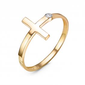 Кольцо Крест из лимонного золота КЮЗ Del'ta с фианитом Dл1104806 Dл1104806 фото
