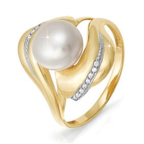 Кольцо из лимонного золота КЮЗ Del'ta Dл112283 с фианитом и жемчугом Dл112283 фото