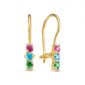 Золотые серьги КЮЗ Del'ta Dл1200018 с фианитом и рубиновым корундом Dл1200018 фото