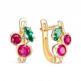 Золотые серьги КЮЗ Del'ta Dл1202293 с фианитом и рубиновым корундом Dл1202293 фото