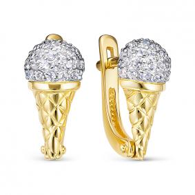 Золотые серьги КЮЗ Del'ta Dл1202387 с фианитом Dл1202387 фото