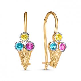 Золотые серьги КЮЗ Del'ta Dл1202714 с фианитом и сапфировым корундом Dл1202714 фото