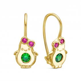 Золотые серьги КЮЗ Del'ta Dл1203029 с фианитом и рубиновым корундом Dл1203029 фото