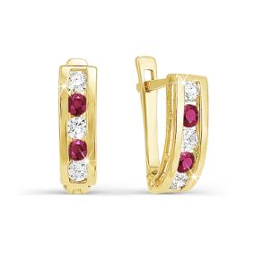 Серьги из лимонного золота КЮЗ Del'ta Dл120316 с фианитом и рубиновым корундом Dл120316 фото