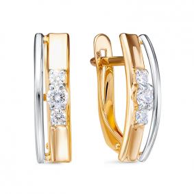 Золотые серьги КЮЗ Del'ta Dл1204217 с фианитом Dл1204217 фото