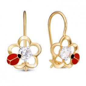 Золотые серьги КЮЗ Del'ta Dл1204941 с фианитом Dл1204941 фото