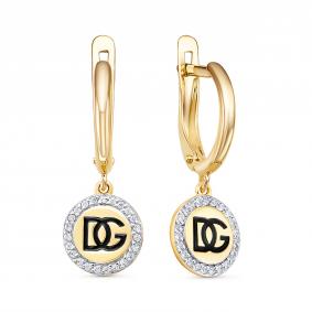 Серьги из лимонного золота КЮЗ Del'ta Dл1206173 с фианитом и эмалью Dл1206173 фото