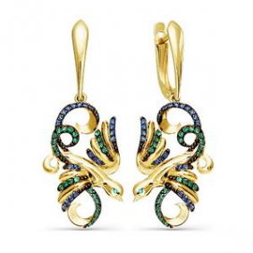 Серьги из лимонного золота КЮЗ Del'ta Dл124134 с фианитом и кварцем Dл124134 фото