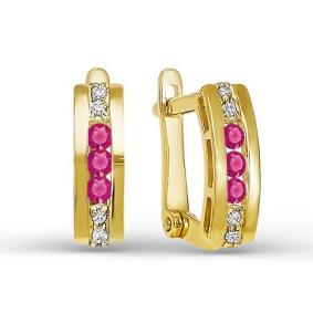 Серьги из лимонного золота КЮЗ Del'ta Dл125350 с фианитом и рубиновым корундом Dл125350 фото