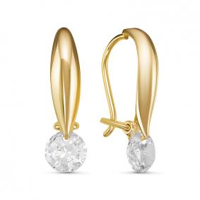 Золотые серьги КЮЗ Del'ta Dл127284 с фианитом Dл127284 фото