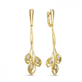 Золотые серьги КЮЗ Del'ta Dл128474 с фианитом Dл128474 фото