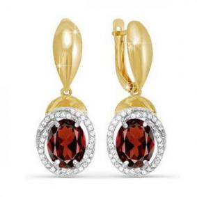 Серьги из лимонного золота КЮЗ Del'ta Dл320925 с фианитом и гранатом Dл320925 фото