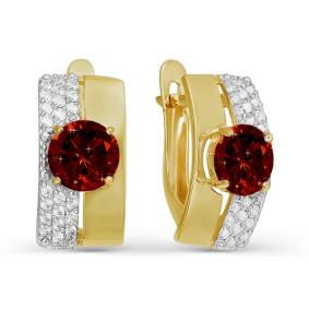 Золотые серьги КЮЗ Del'ta Dл321291 с фианитом и гранатом Dл321291 фото