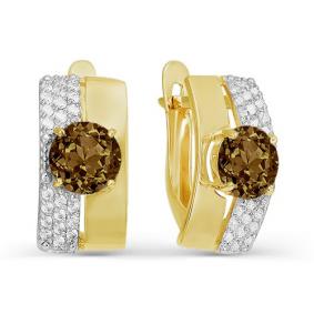 Золотые серьги КЮЗ Del'ta Dл321293 с фианитом и раухтопазом Dл321293 фото