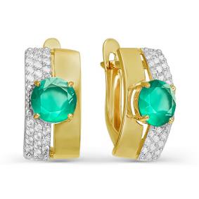 Серьги из лимонного золота КЮЗ Del'ta Dл321295 с фианитом и агатом Dл321295 фото