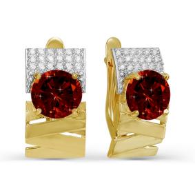 Золотые серьги КЮЗ Del'ta Dл321357 с фианитом и гранатом Dл321357 фото