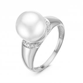 Серебряное кольцо КЮЗ Del'ta Dс115697 с фианитом и жемчугом Swarovski Dс115697 фото