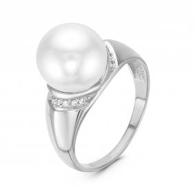 Серебряное кольцо КЮЗ Del'ta Dс115702 с фианитом и жемчугом Swarovski Dс115702 фото