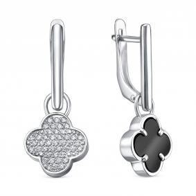 Серебряные серьги-трансформеры КЮЗ Del'ta с ониксом и фианитом Dс1207359 Dс1207359 фото