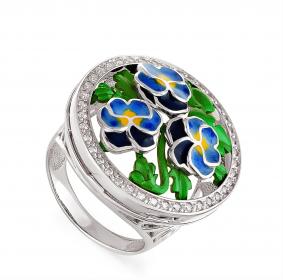 Серебряное кольцо KABAROVSKY K1-006-8101 с фианитом, керамикой и эмалью K1-006-8101 фото