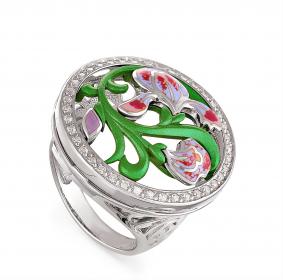 Серебряное кольцо KABAROVSKY K1-007-8101 с фианитом, керамикой, эмалью и Swarovski K1-007-8101 фото