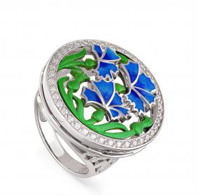 Серебряное кольцо KABAROVSKY K1-009-8101 с фианитом, керамикой и эмалью K1-009-8101 фото