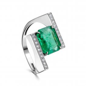 Кольцо из белого золота KABAROVSKY K1-1734-1200 с бриллиантом и изумрудом K1-1734-1200 фото