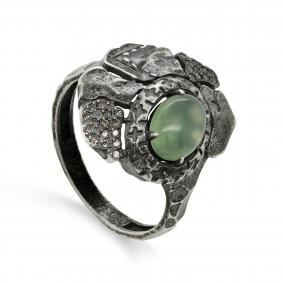 Кольцо из черненого серебра KABAROVSKY с бриллиантом и серпентином K1-214-6883 K1-214-6883 фото