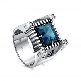 Кольцо из черненого серебра KABAROVSKY с ситаллом цвета Лондон топаз и фианитом K1-225-51183 K1-225-51183 фото