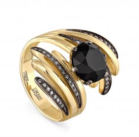 Кольцо из лимонного золота KABAROVSKY K1-2405-2089 с бриллиантом и чёрным бриллиантом K1-2405-2089 фото