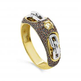 Кольцо из лимонного золота KABAROVSKY K1-2535-10900 с бриллиантом и коньячным бриллиантом K1-2535-10900 фото