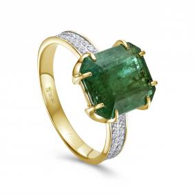 Кольцо из лимонного золота KABAROVSKY K1-2568/2-1200 с бриллиантом и изумрудом K1-2568/2-1200 фото