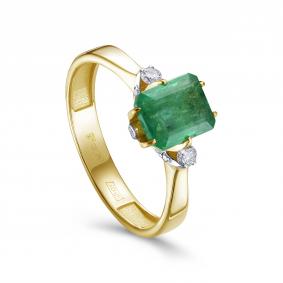 Кольцо из лимонного золота KABAROVSKY K1-2571/1-1200 с бриллиантом и изумрудом K1-2571/1-1200 фото