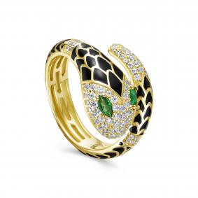 Кольцо Символ года Змея из лимонного серебра KABAROVSKY с фианитом и эмалью K1-9255-40402 K1-9255-40402 фото